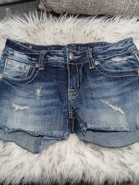 Miss Me Women's Distressed Denim Shorts - Medium Blue